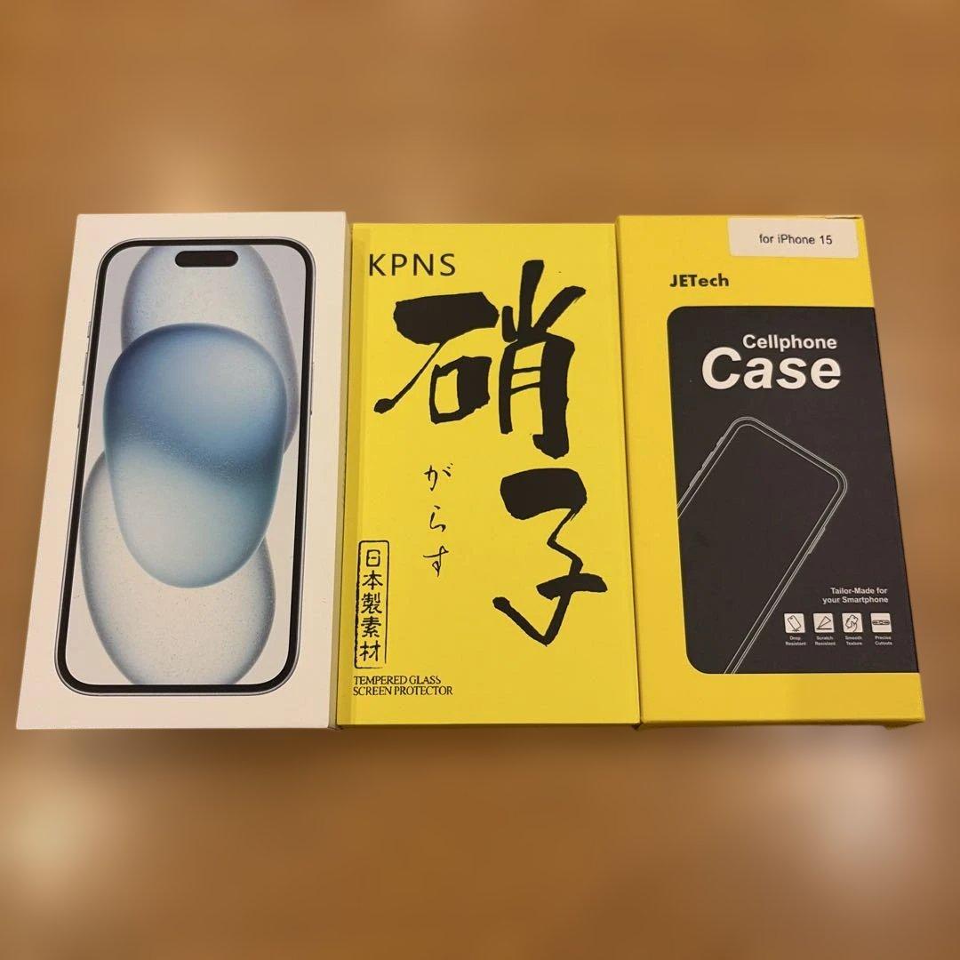 iPhone 15 128GBブルー 本体 ケーブル・フィルム・ケース付き！