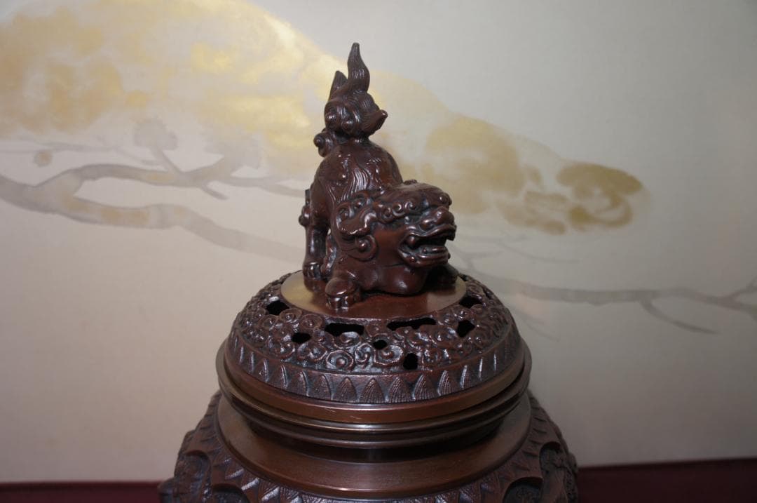 ★美品 高岡銅器 瑞峰作 新特大 花鳥 高級銅製香炉工芸作家造 送料込み