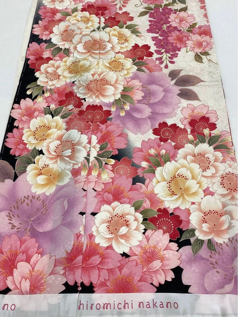 振袖 仮絵羽 ヒロミチナカノ 刺繍 金彩 紋意匠 正絹 未仕立て品 八掛付き