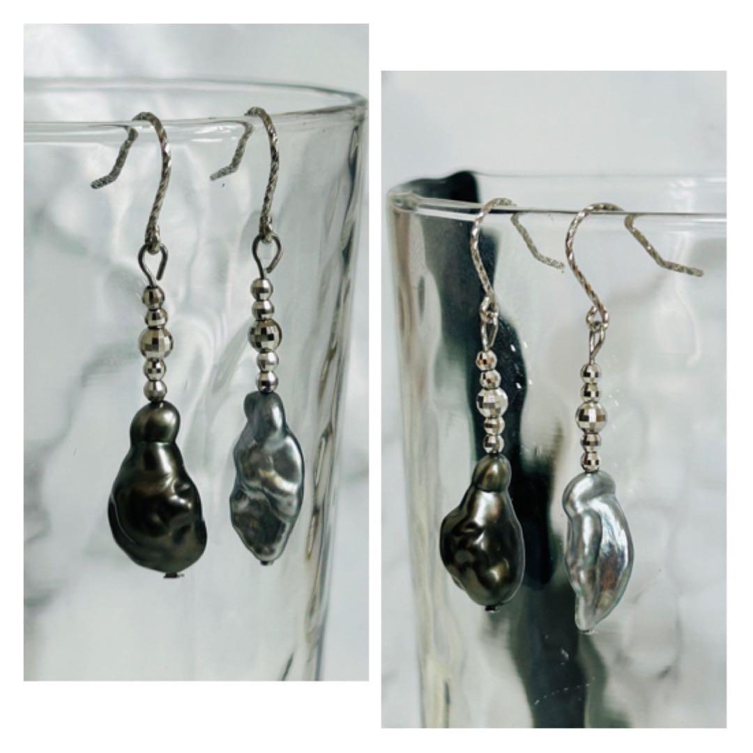 (M1203-1)K18WGタヒチ,南洋ケシパールアメリカンピアス