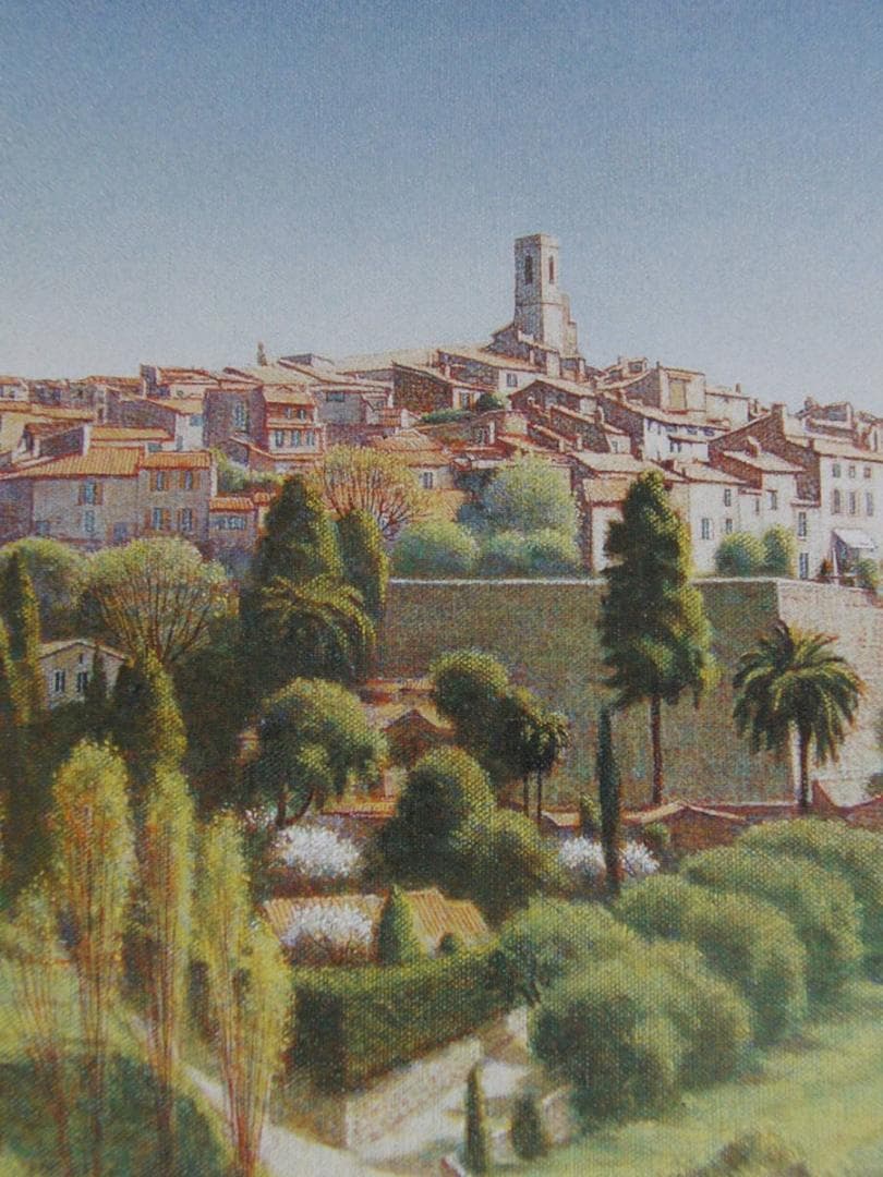 中根寛、【丘の街（サンポール）】、希少な額装用画集より、新品額装付、状態良好