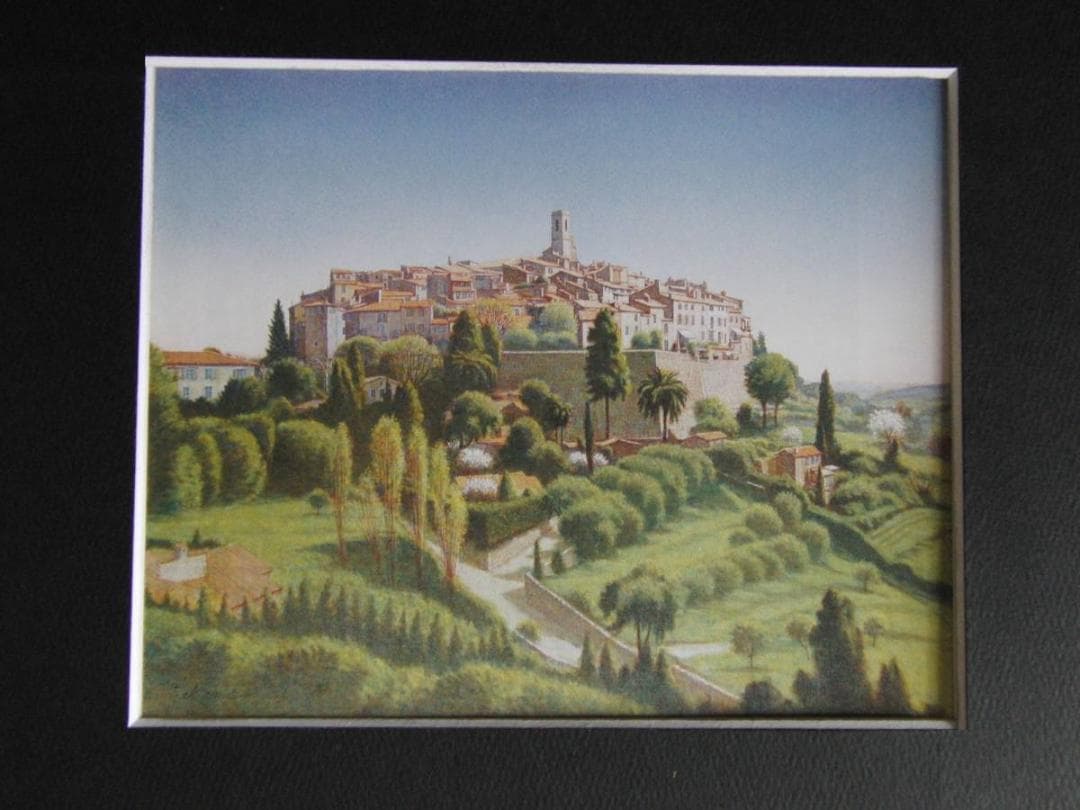 中根寛、【丘の街（サンポール）】、希少な額装用画集より、新品額装付、状態良好