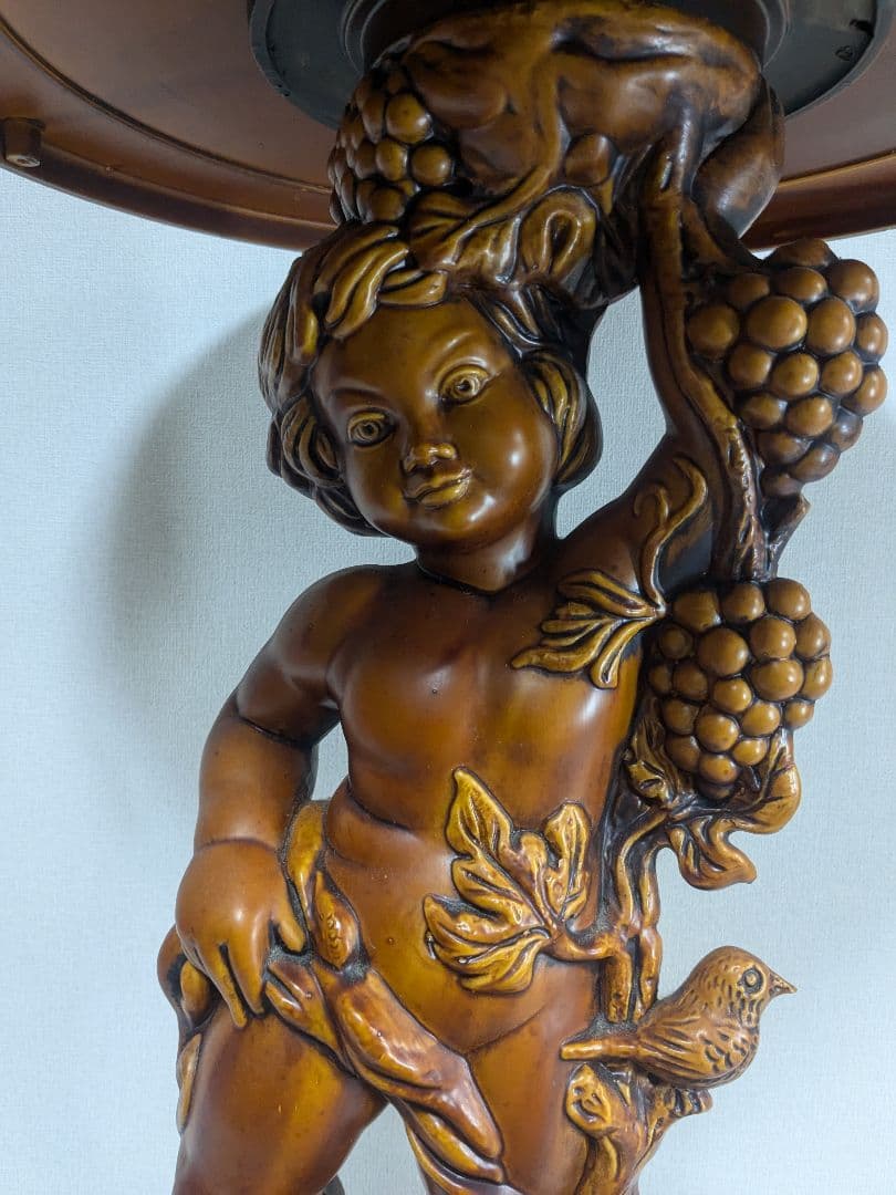 サイドテーブル 丸テーブル 木製 彫刻 天使