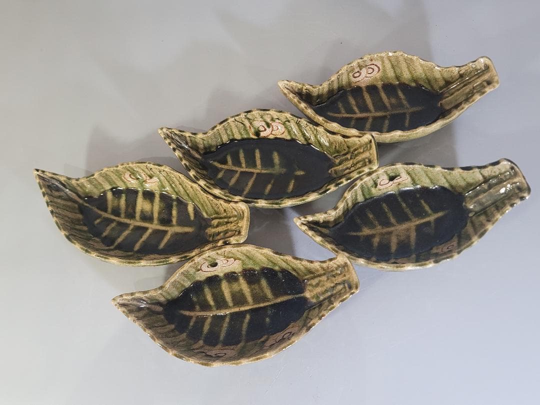 織部 木の葉 向付 五客 時代物 骨董品