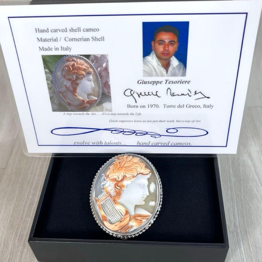 【未使用級】Giuseppe Tesoriere作　カメオ ブローチ　証明書付き