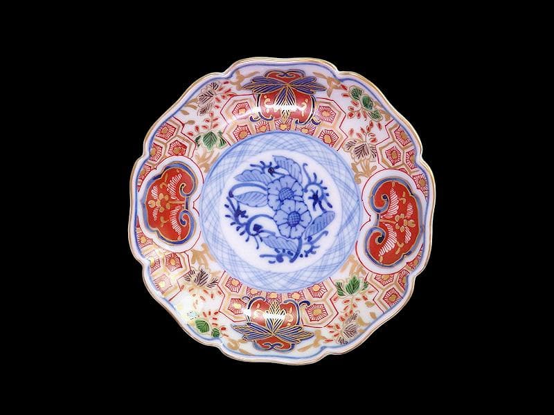 大聖寺伊万里　金襴手　草花に亀甲紋の図　４寸皿　５枚　233AS-CVy