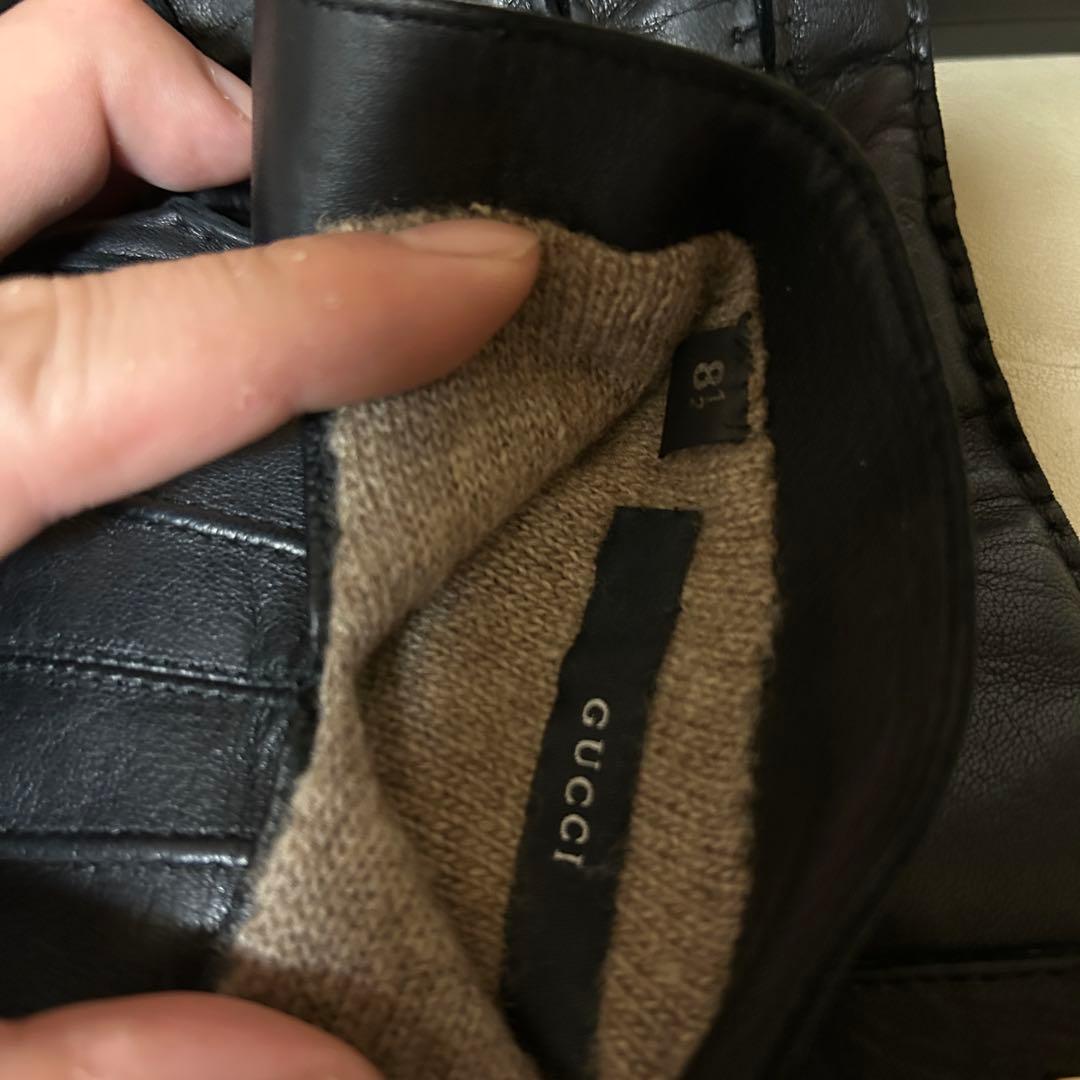 GUCCI ロゴプレートレザーグローブ 革手袋 ブラック