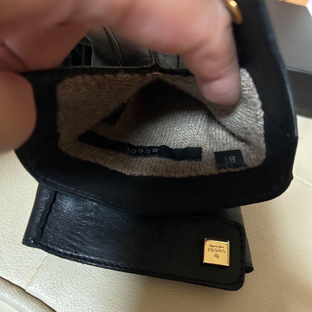 GUCCI ロゴプレートレザーグローブ 革手袋 ブラック