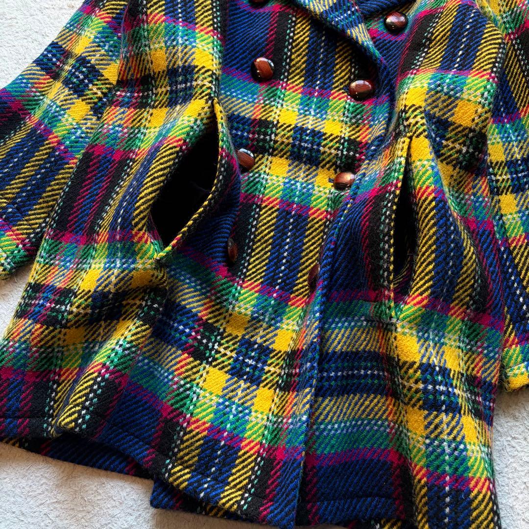 イヴサンローラン ウールコート ツイード タータンチェック マルチカラー 仏製