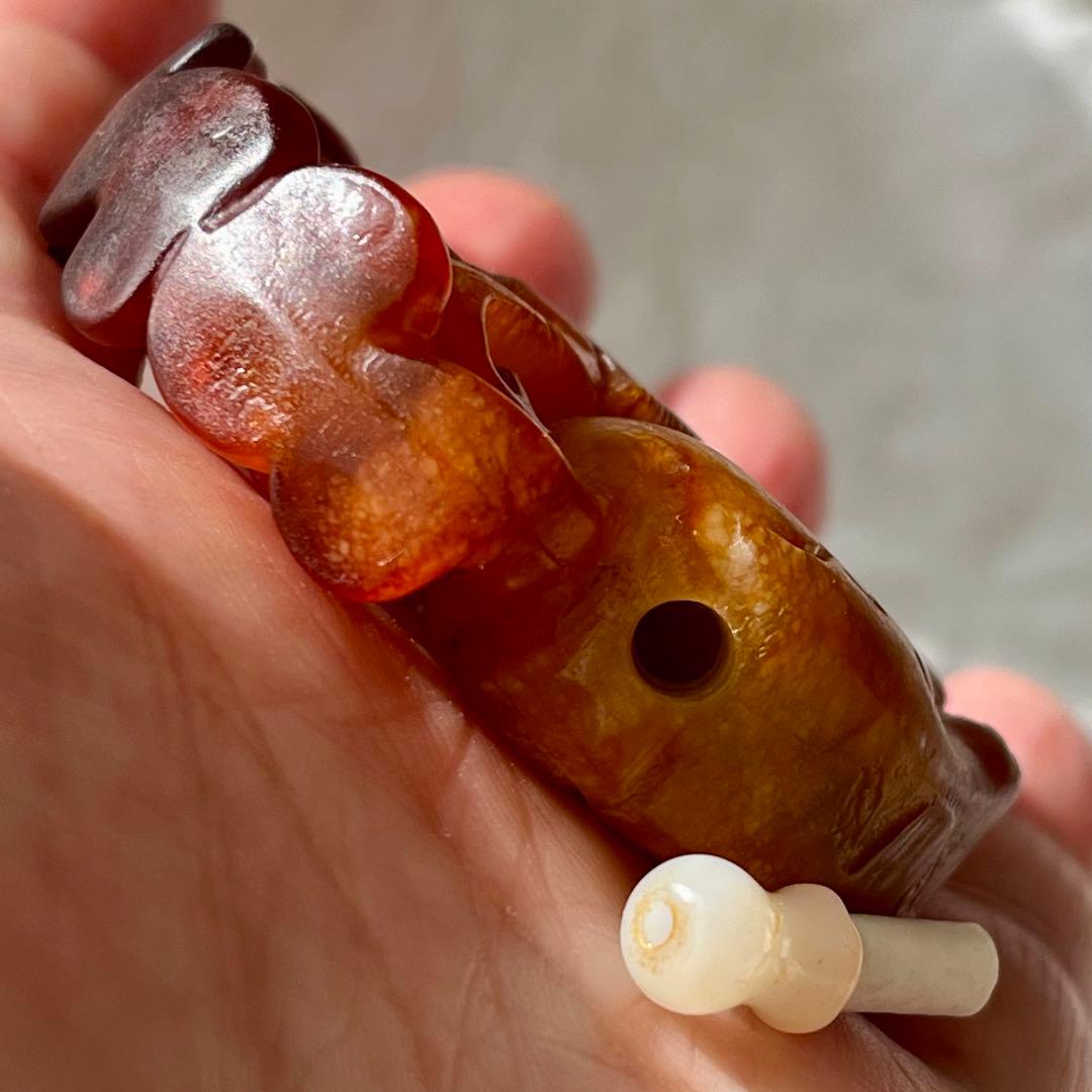 和田玉 赤玉 鼻煙壺 嗅ぎタバコケース 古玉 手彫 彫刻 神獣 軟玉 ネフライト