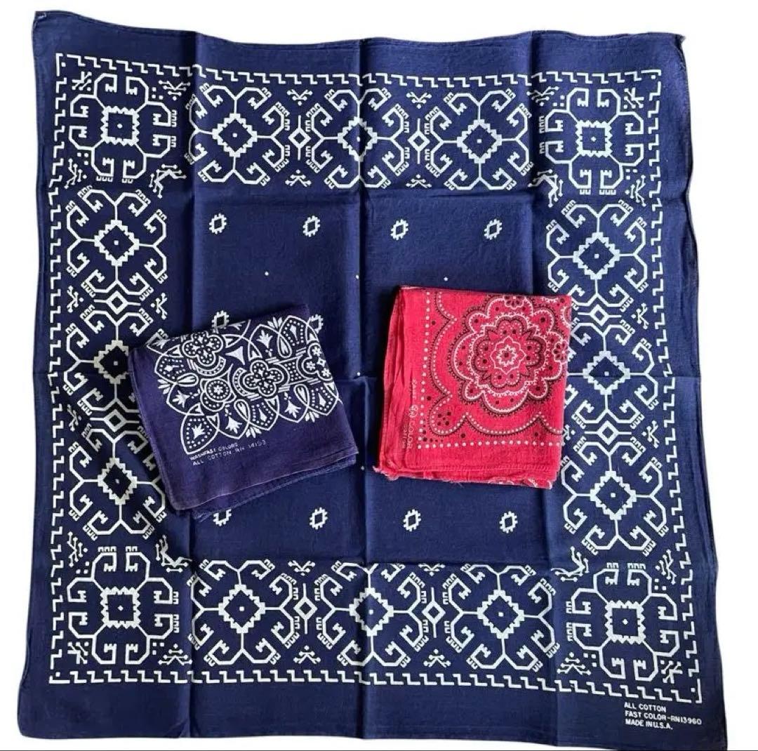 50s〜ビンテージバンダナ3枚SET｜雷柄・花柄・下鼻