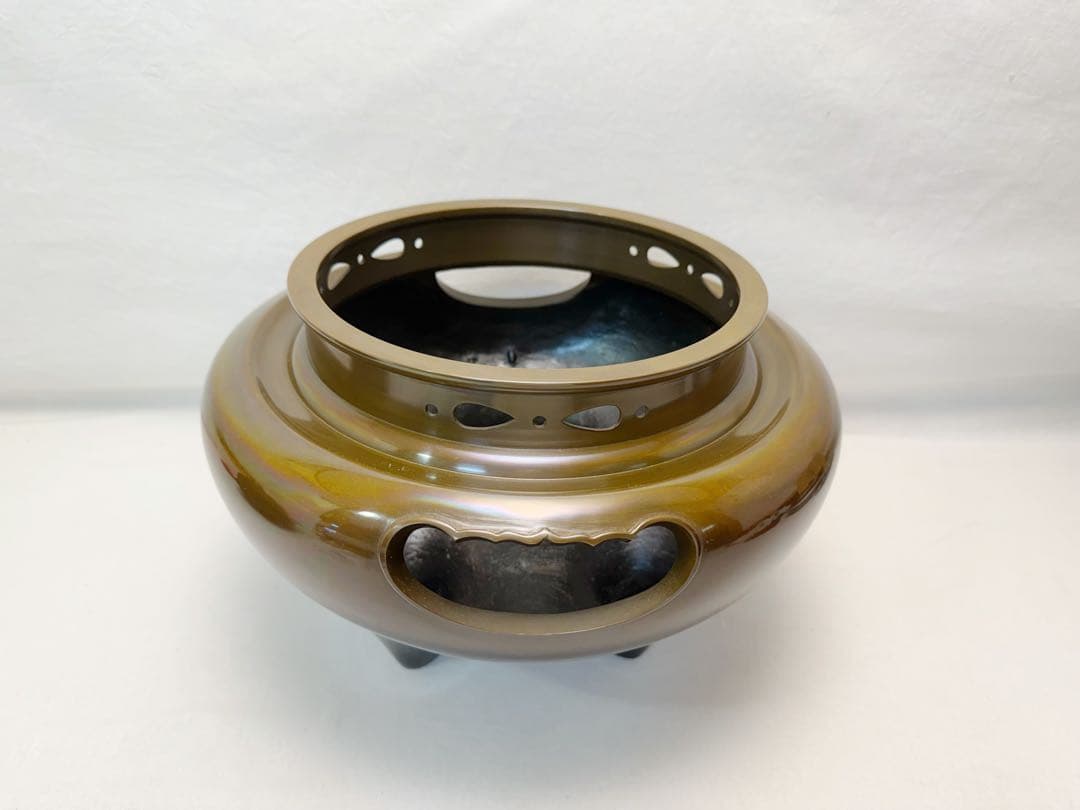 未使用 茶道具 釜師 佐藤清光造 唐銅朝鮮風炉釜 野々田電熱器 釜印 釜鐶付元箱