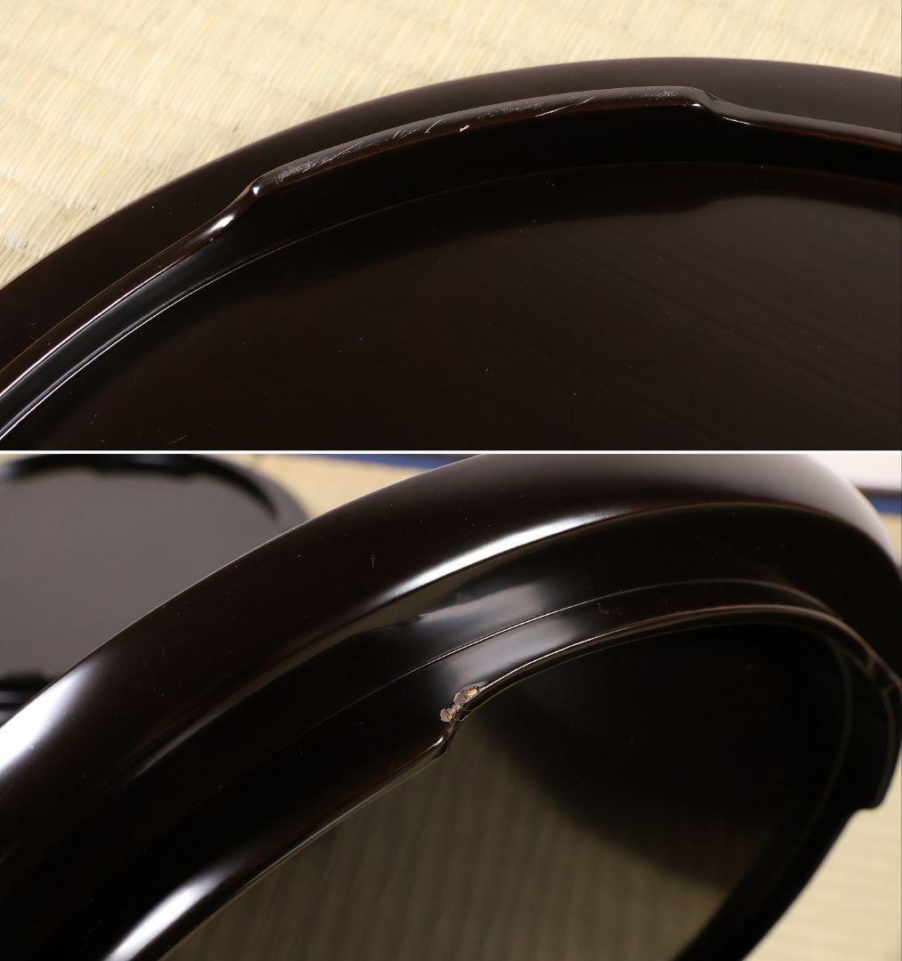 輪島塗 本堅地 黒塗 縁青漆 足付 丸膳 37.8cm 六客 木製【CM382