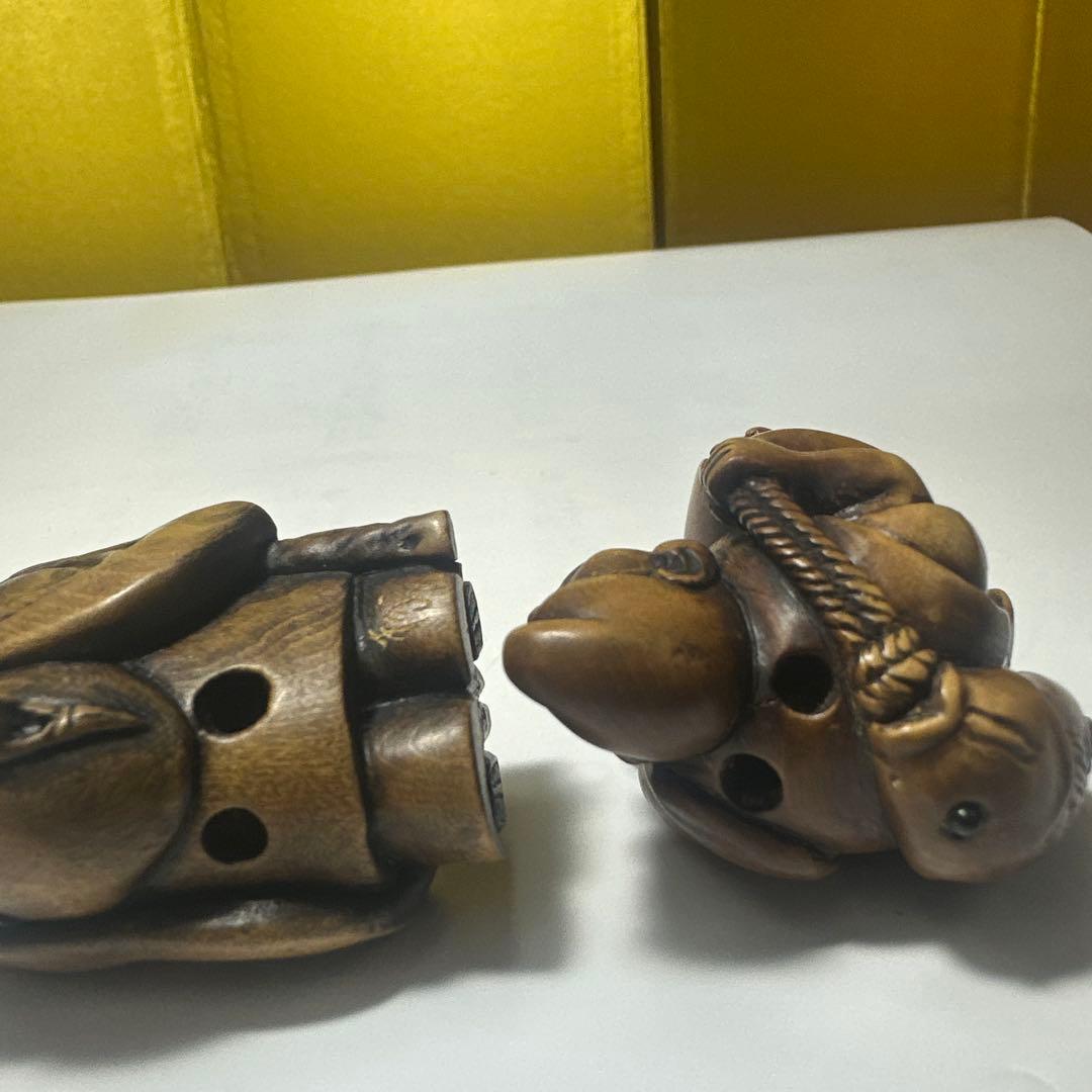 根付，木製 福の神 人形 2体セット