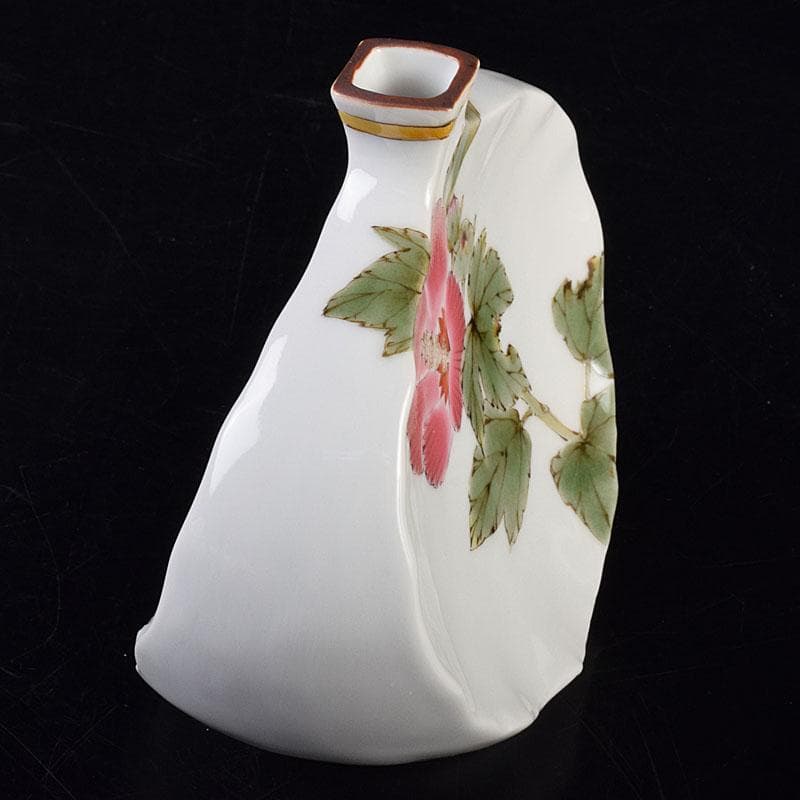 九谷焼　山田義明作　色絵　花文　小壷　共箱　M　R8949