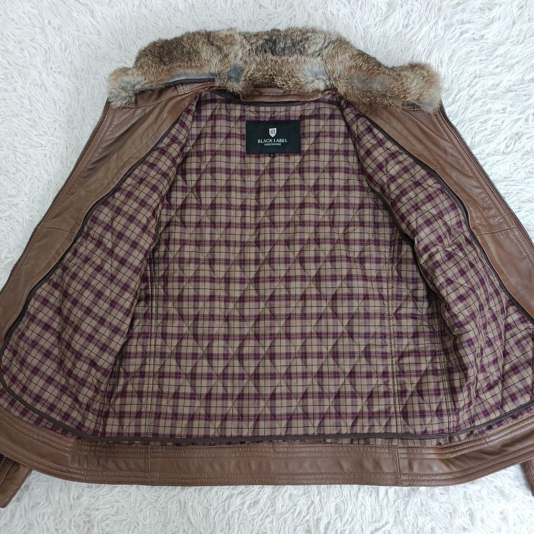 ✨美品✨LLサイズ✨ブラックレーベル　レザーライダース　ラビットファー　キャメル