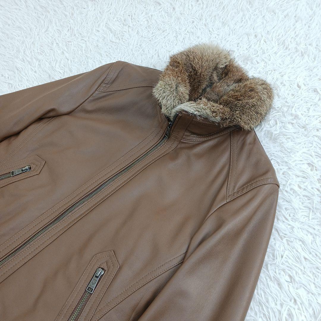 ✨美品✨LLサイズ✨ブラックレーベル　レザーライダース　ラビットファー　キャメル