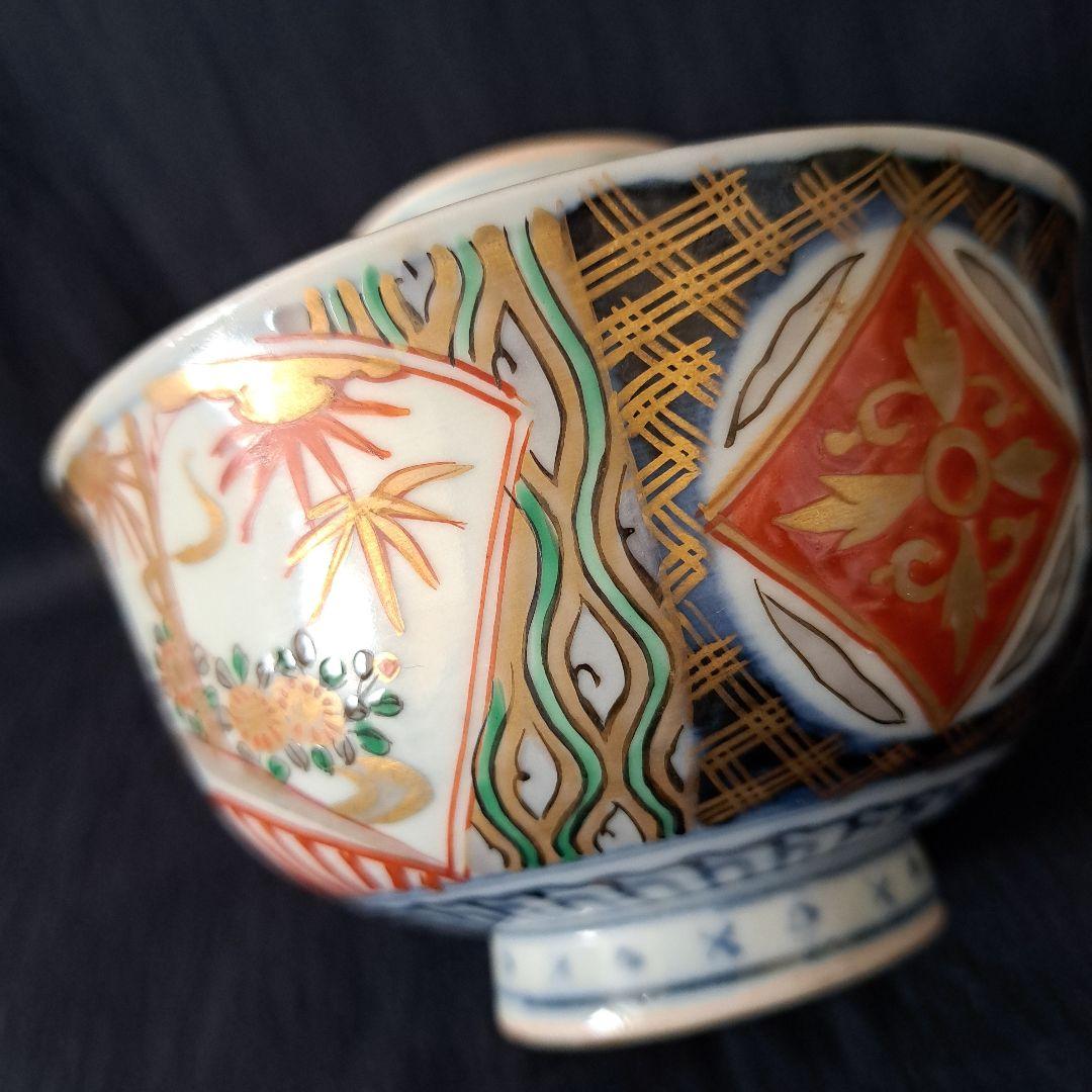 「蓋茶碗の色絵とフォルムを楽しむ！」 古伊万里茶碗(直径11.5cm)3客セット