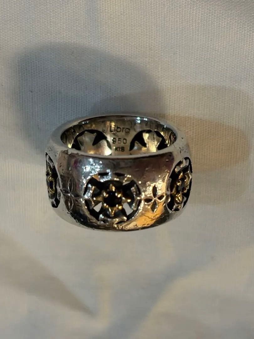 k18 サファイア5面透かし加工シルバー950ピンキーリング7号