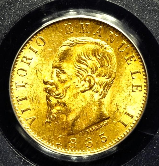 PCGS MS62 イタリア 20リラ　1865　ヴィットリオエマニュエル2世