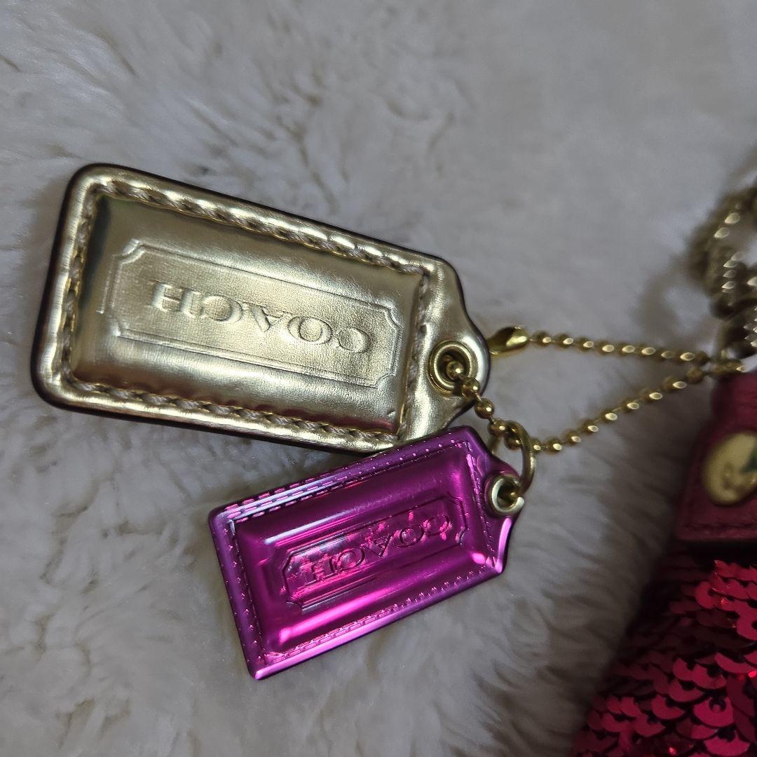 COACH コーチ スパンコール パーティーバッグ アクセサリーポーチ ピンク