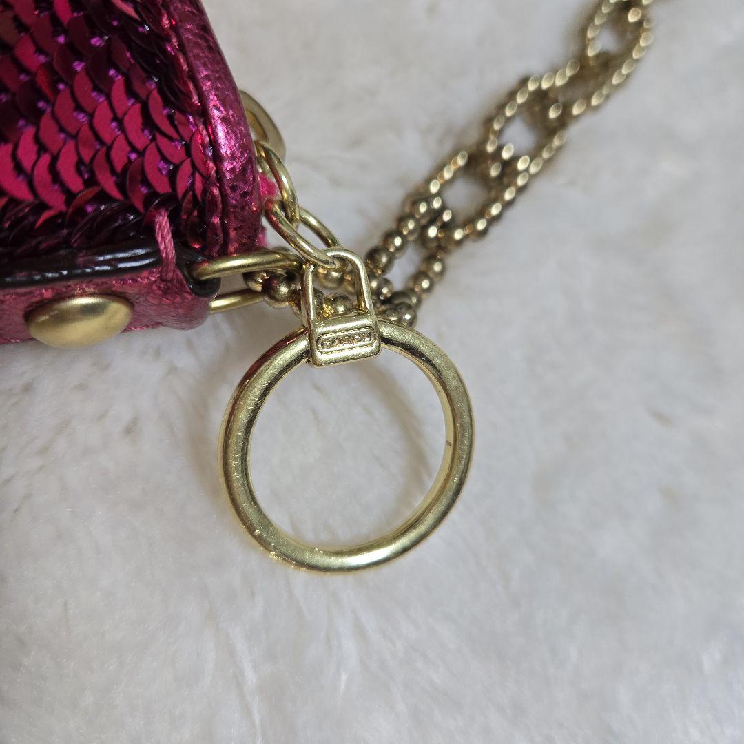 COACH コーチ スパンコール パーティーバッグ アクセサリーポーチ ピンク