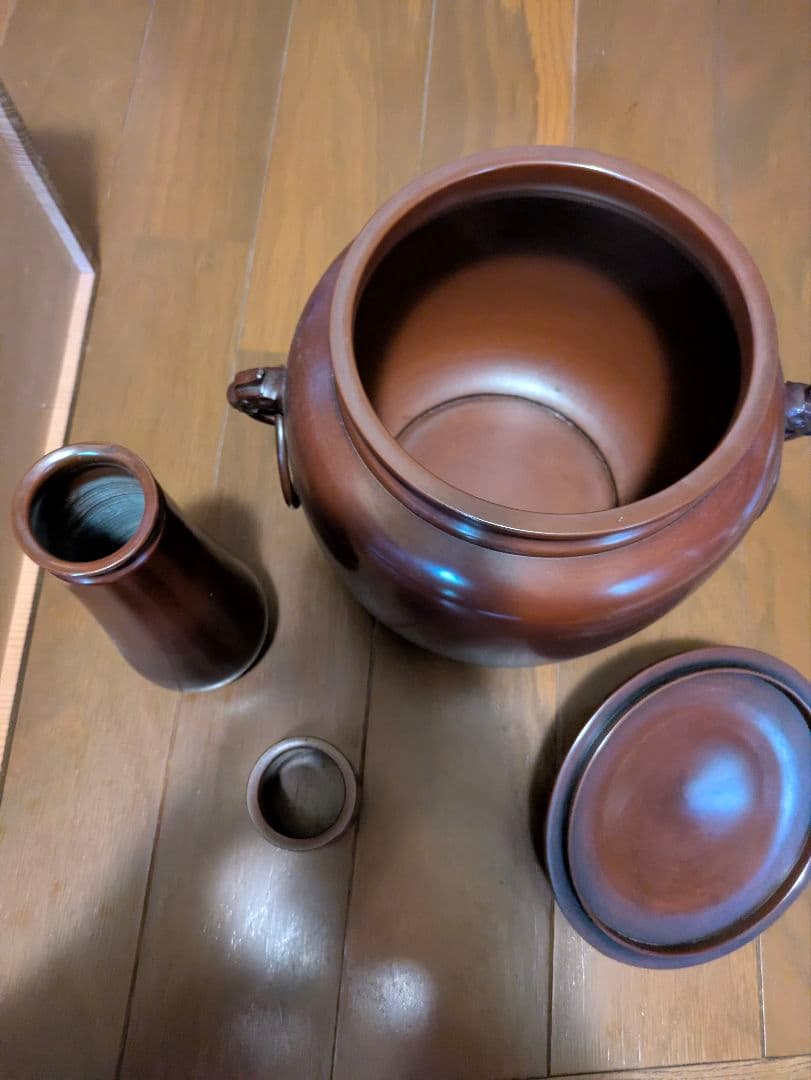 銅製茶釜セット 木製収納箱付き