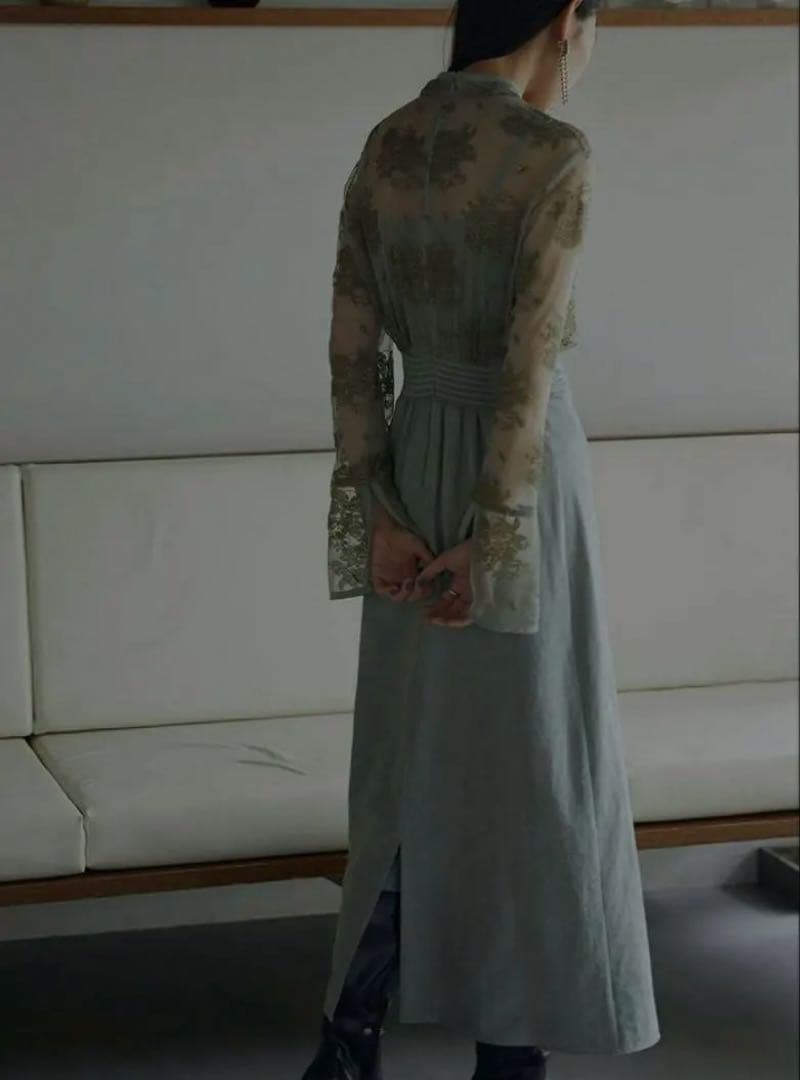 2日間限定特価！AmeriVINTAGE FLOWER DRESS M セージ