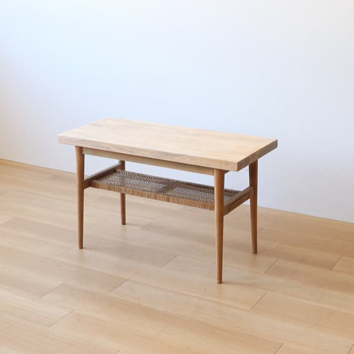 アンティーク サイドテーブル カエデ 天板 無垢材 レトロ 木製 ラタン