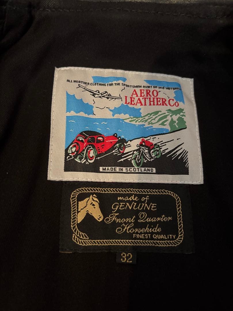 AERO LEATHER　ハーフベルトSTFレザージャケット　32サイズ　黒