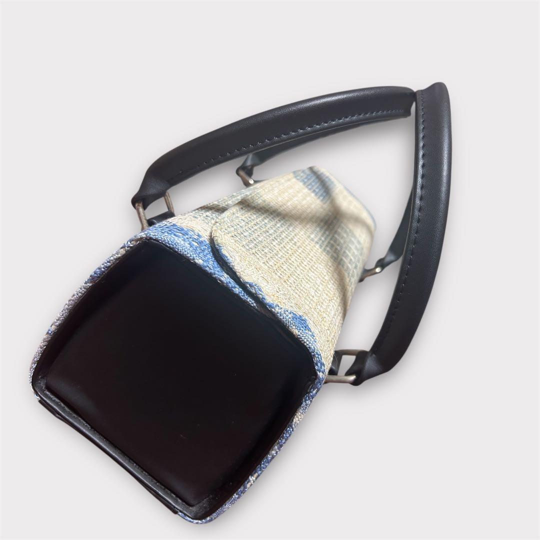 美品 利休バッグ 和装 フォーマル 上品織柄 黒持ち手 茶道 冠婚葬祭