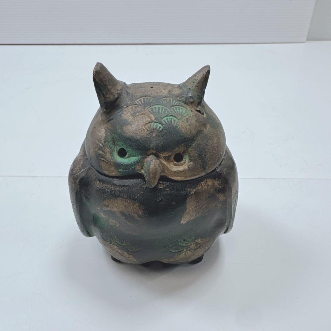 k1580 梟　香炉　鉄器　お香　フクロウ　骨董　レトロ　置物