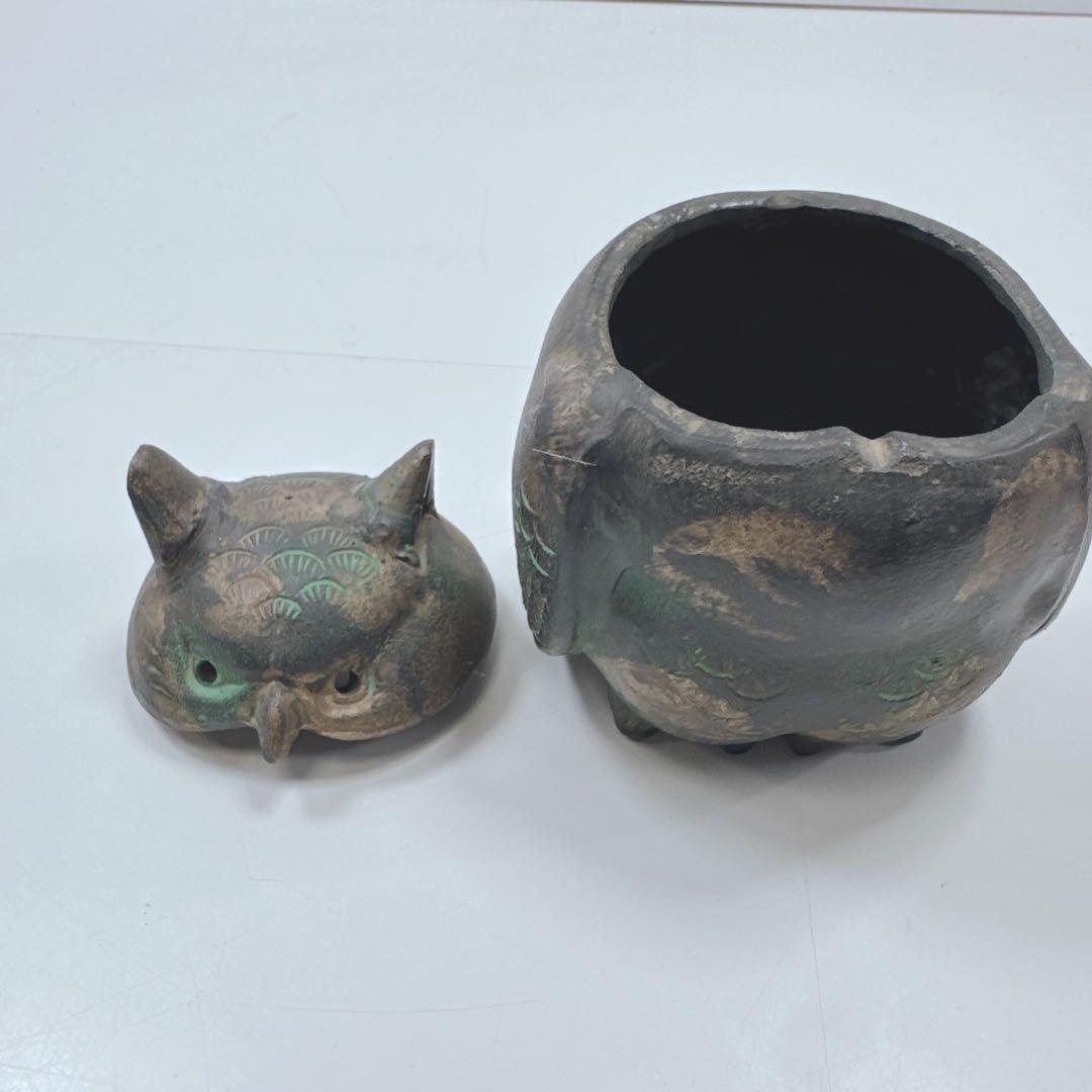 k1580 梟　香炉　鉄器　お香　フクロウ　骨董　レトロ　置物
