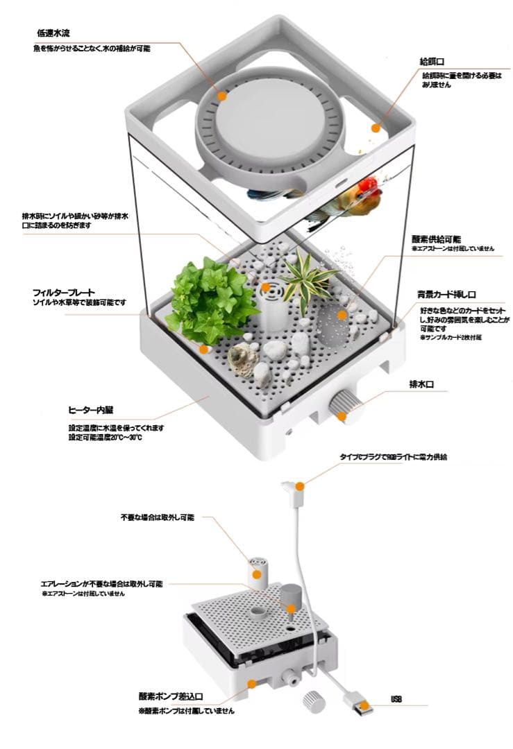 ★特価 小型観賞魚コンパクト水槽 水温調整可能 ライト付き ベタ 金魚 熱帯魚▲