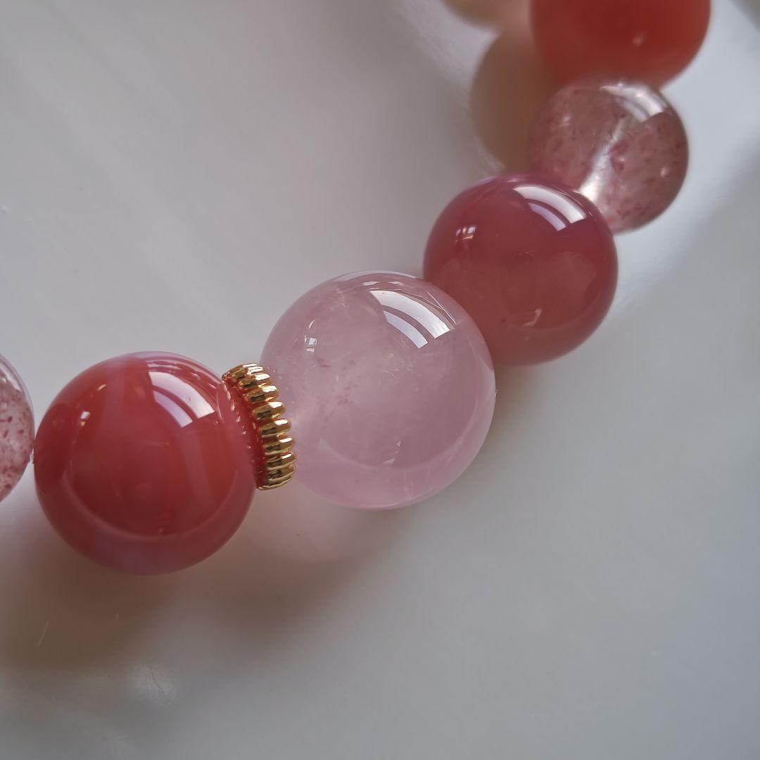 新作♡白蛇天珠、モザンビーク産ローズクォーツ、ピーチ塩源瑪瑙、ピンクレピドシリカ