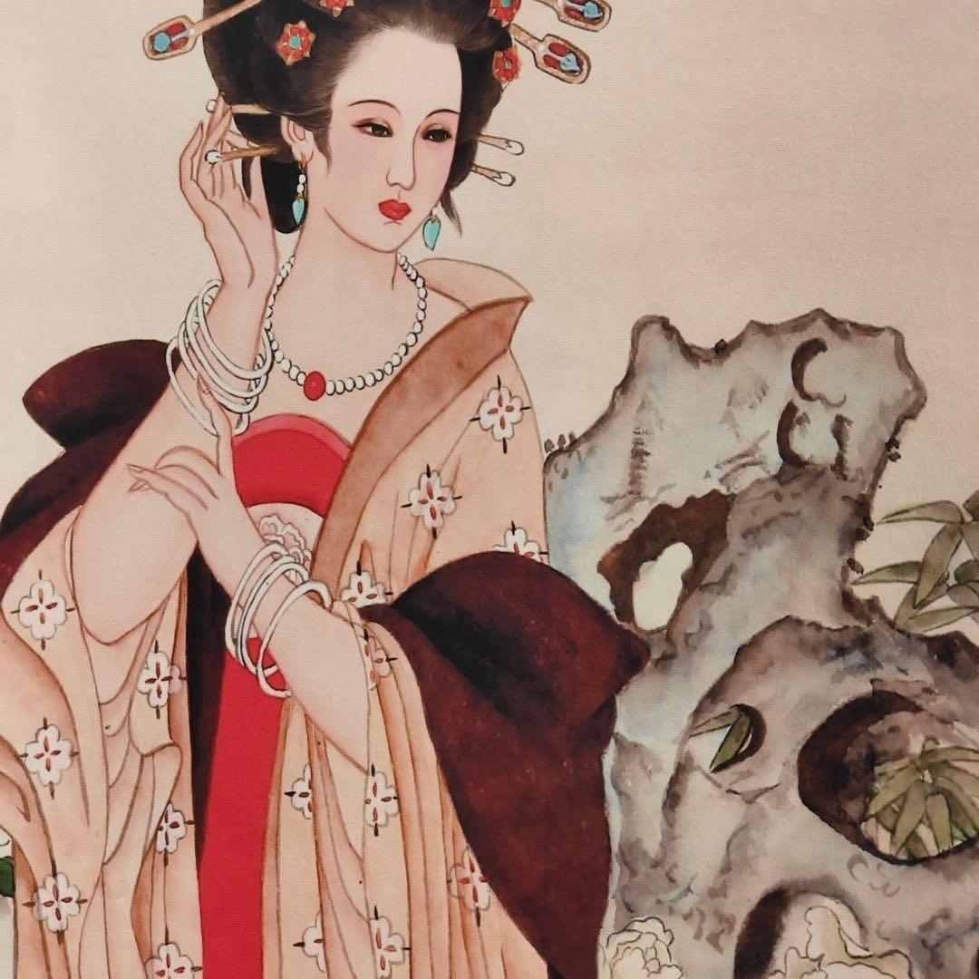 中国美術品・古代名家唐寅氏書画・水彩書画【四大美女】図・書画巨家・掛け軸・骨董