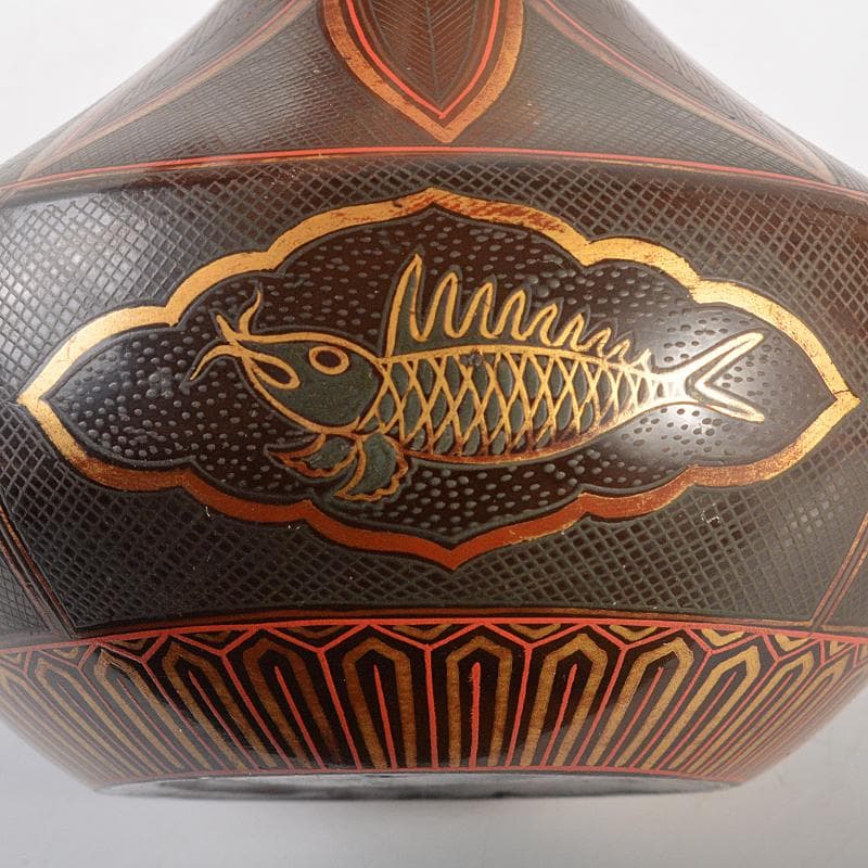 豊楽焼　鳳凰魚糸蒔絵　油壷　時代箱付　M　R5845