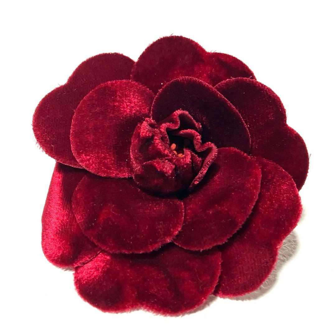 【ヴィンテージ】シャネル カメリア コサージュ ベロア ワインレッド