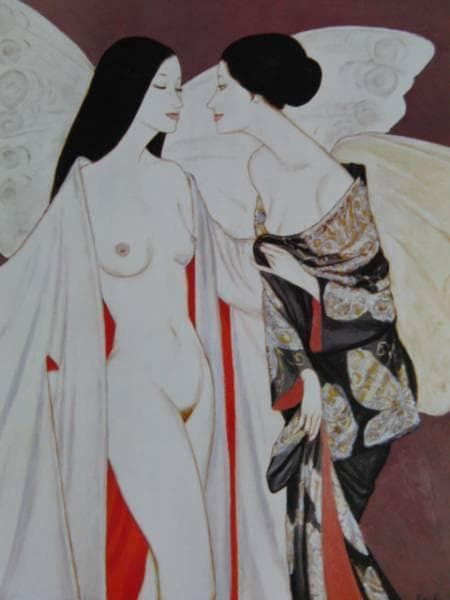 高沢圭一、蝶、高額画集より、版上サイン、新品額付、綺麗