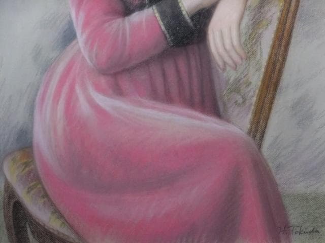 徳田宏行　直筆サイン『花のコスチューム』ペーパーにパステル画 20号 0907G