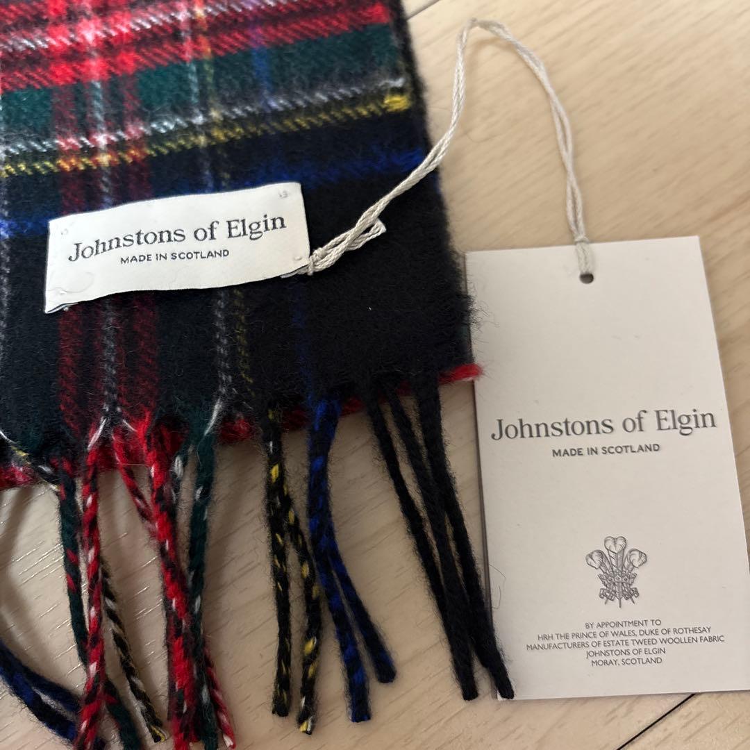Johnstons of Elgin チェック柄マフラー　ブラック