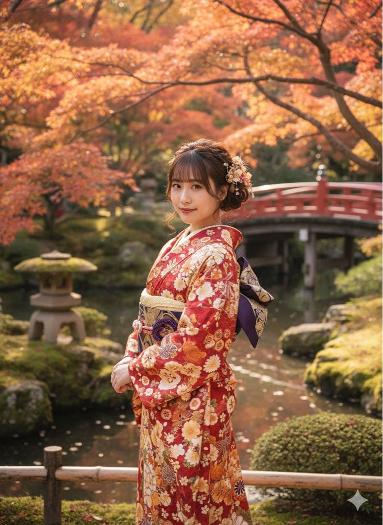 洗えるレディース二尺袖着物、華やかな色二尺袖着物　卒業式　着物