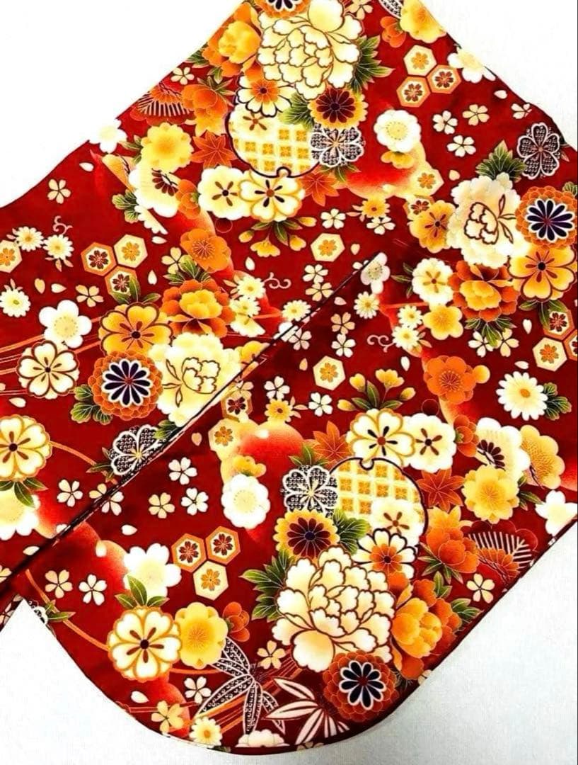 洗えるレディース二尺袖着物、華やかな色二尺袖着物　卒業式　着物