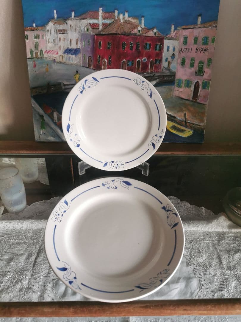 アンティーク クレイユモントロー インディゴの水仙 22㎝プレート２枚セット α