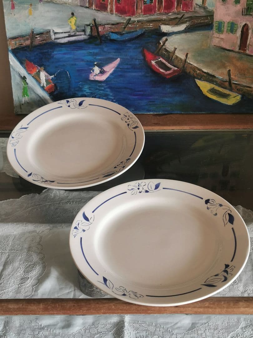 アンティーク クレイユモントロー インディゴの水仙 22㎝プレート２枚セット α