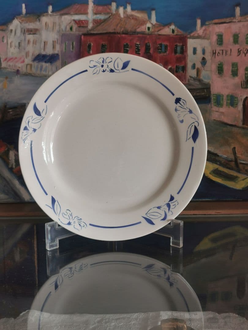 アンティーク クレイユモントロー インディゴの水仙 22㎝プレート２枚セット α