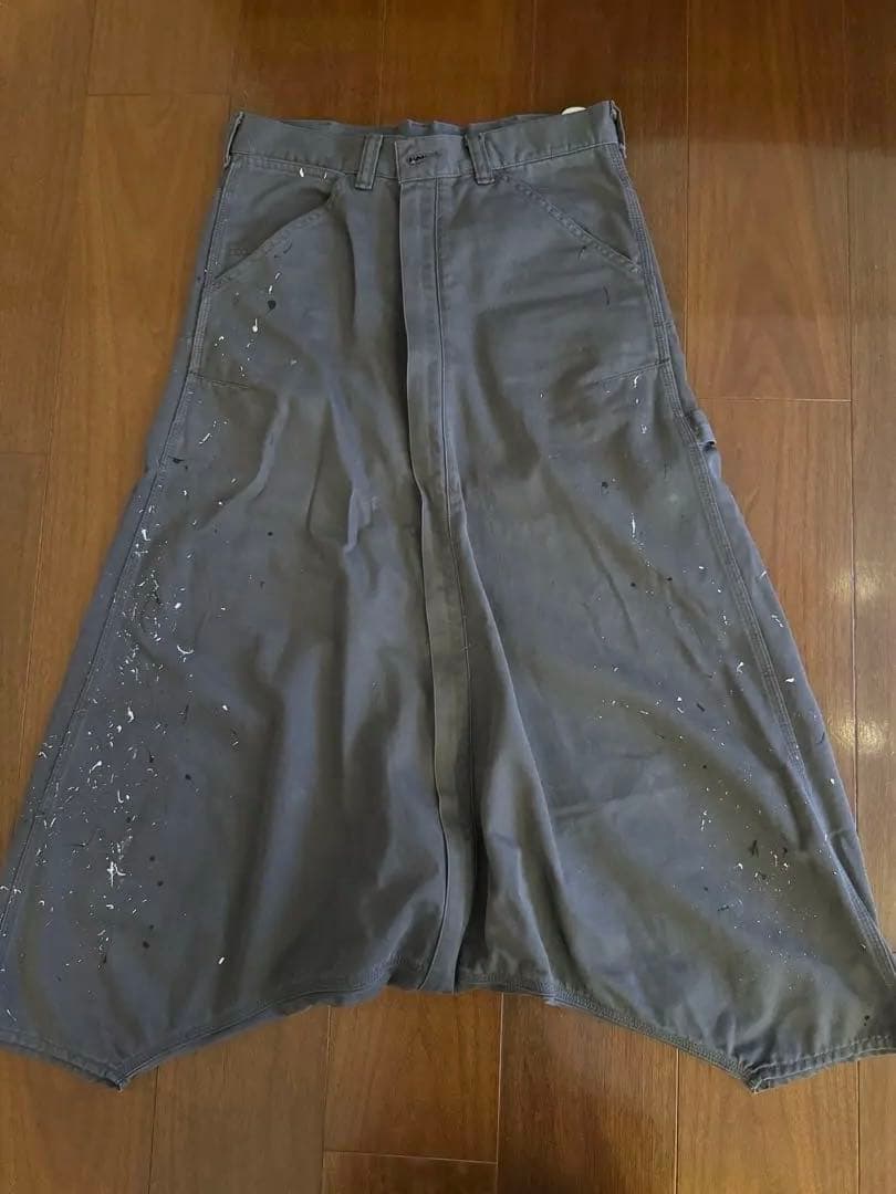 GANRYU グレー サルエルパンツ Sサイズ ペンキ加工