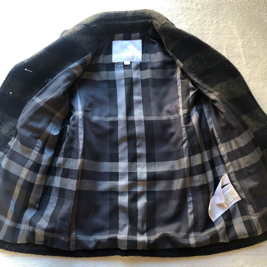 【美品✨】バーバリーチルドレン ウール レザー チェック コート グリーン系