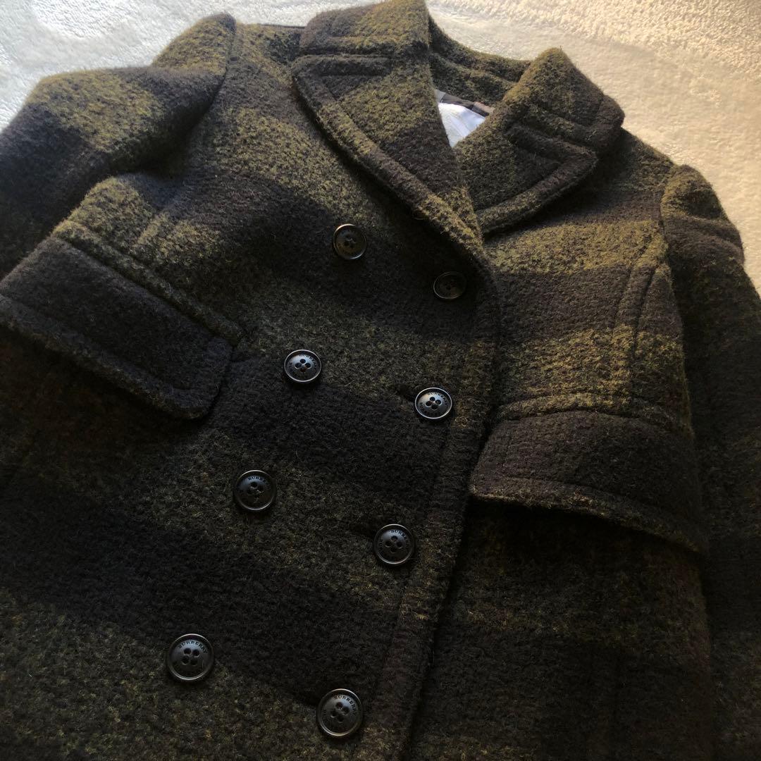 【美品✨】バーバリーチルドレン ウール レザー チェック コート グリーン系