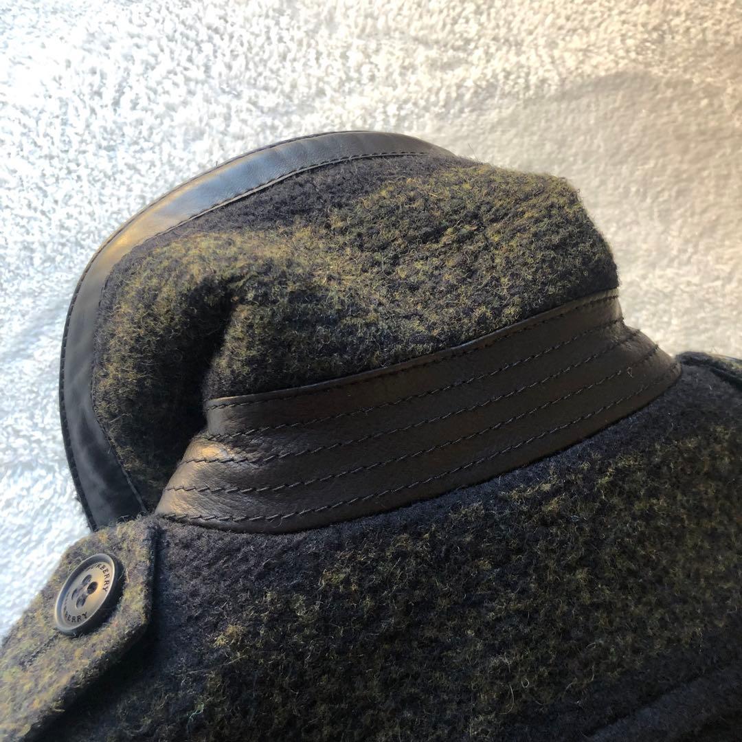 【美品✨】バーバリーチルドレン ウール レザー チェック コート グリーン系